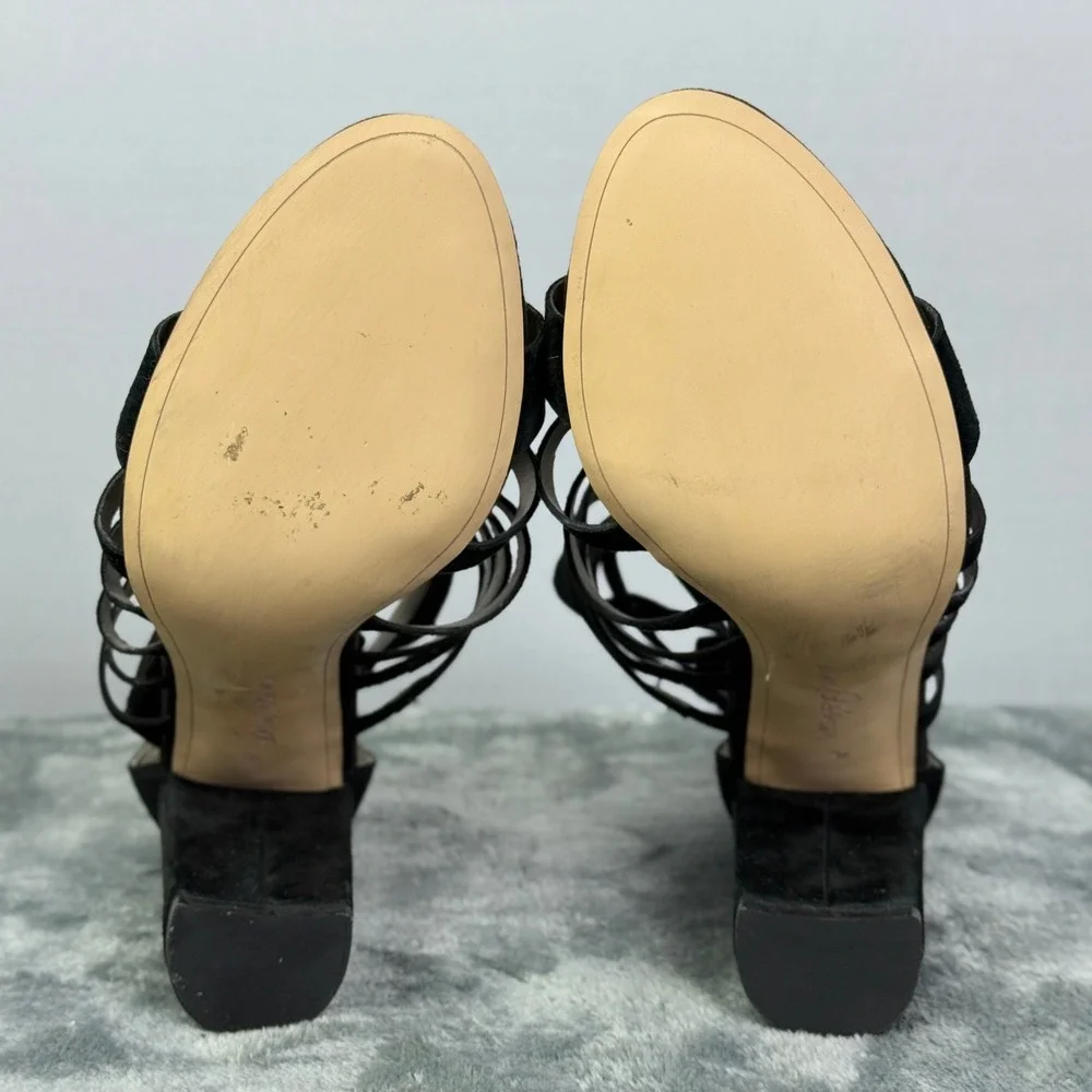 Sam Edelman YARINA Black Suede Strappy Gladiator Block‎ Heel Sandals US 9.5M
